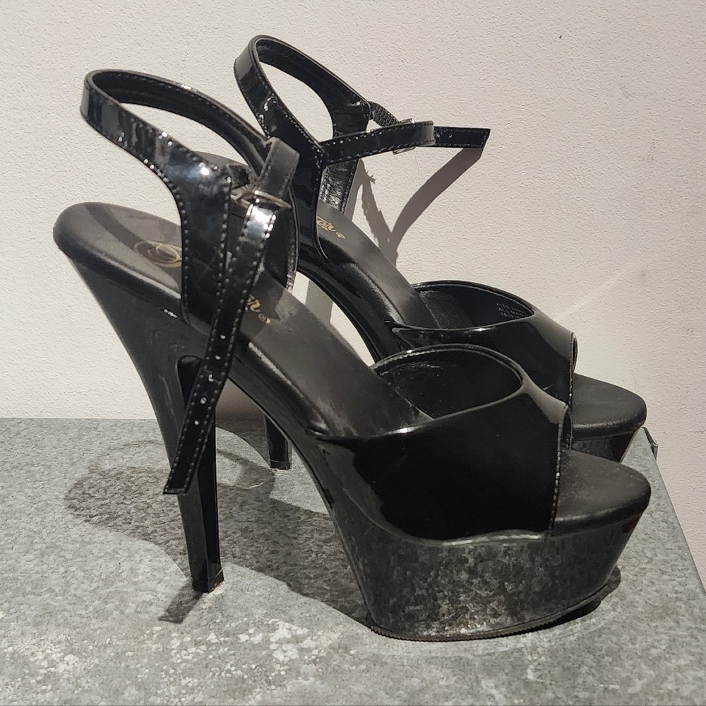 Pleaser Patent Peep Toe Platform Heels